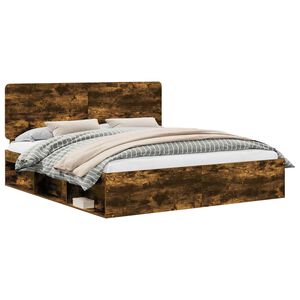 vidaXL Estructura de cama con cabecera Roble ahumado 180 x 200 cm