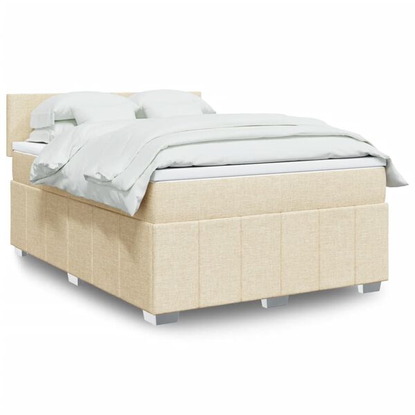 vidaXL Cama box spring con colch&oacute;n tela color crema 140x190 cm