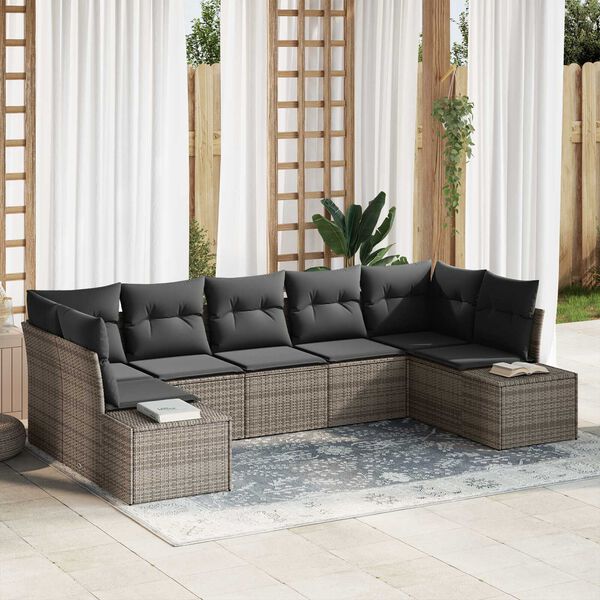 vidaXL Conjunto de sofá de jardín con cojín 7 pcs Gris Poliratán