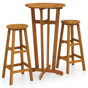 vidaXL Juego de bar 3 piezas madera maciza acacia