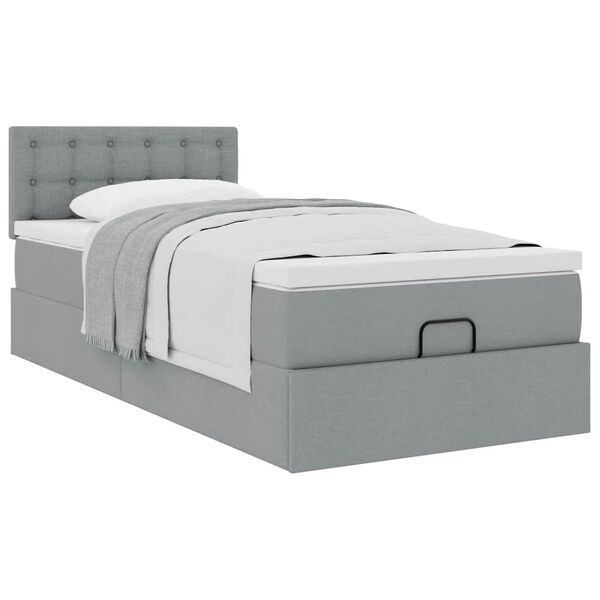 vidaXL Estructura de cama otomana con colch&oacute;n tela gris claro 90x190cm