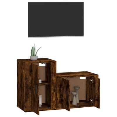 vidaXL Set de muebles de TV 2 pzas madera contrachapada roble ahumado
