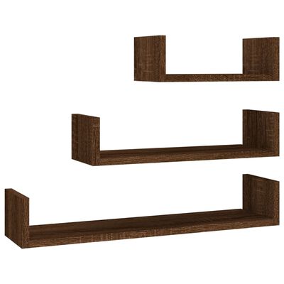 vidaXL Estantes de pared 3 unidades madera de ingeniería roble marrón