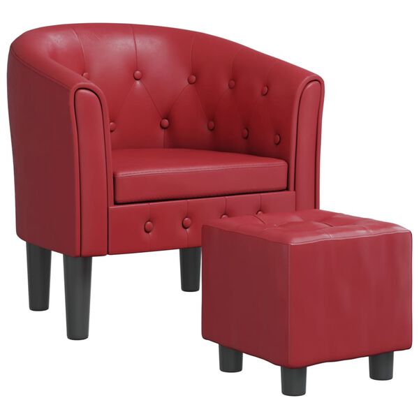 vidaXL Sillón diseño de cubo con reposapiés cuero sintético rojo tinto