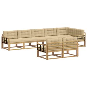 vidaXL Conjunto de sof&aacute;s de exterior con coj&iacute;n 6 pcs y Beige Poli&eacute;ster