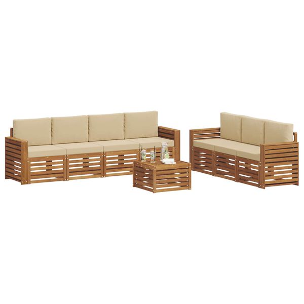 vidaXL Juegos de sof&aacute;s 8 pcs Natural y Beige Madera de Acacia S&oacute;lida