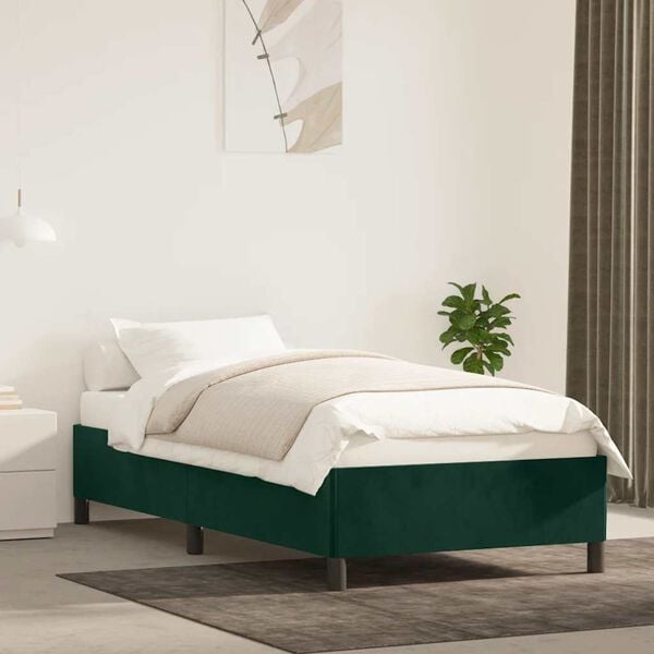 vidaXL Estructura de cama sin colch&oacute;n terciopelo verde oscuro 80x200cm