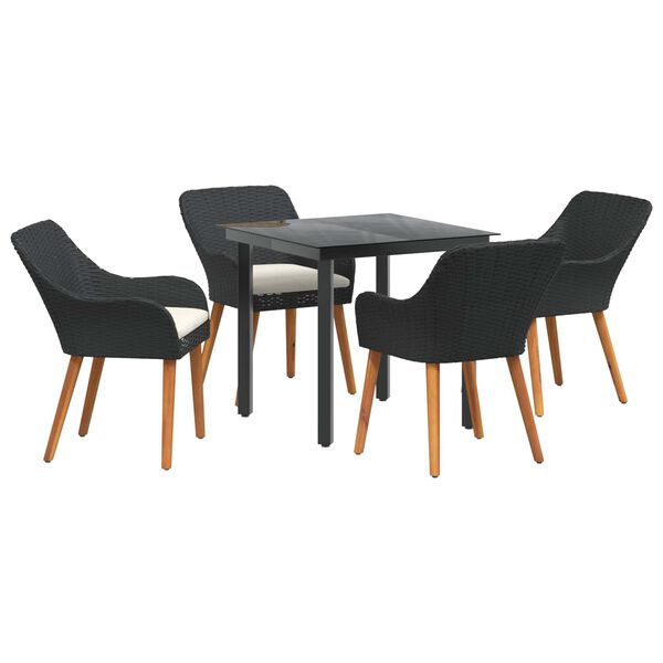 vidaXL Conjunto de Comedor de Jard&iacute;n 5 pcs Negro rat&aacute;n sint&eacute;tico