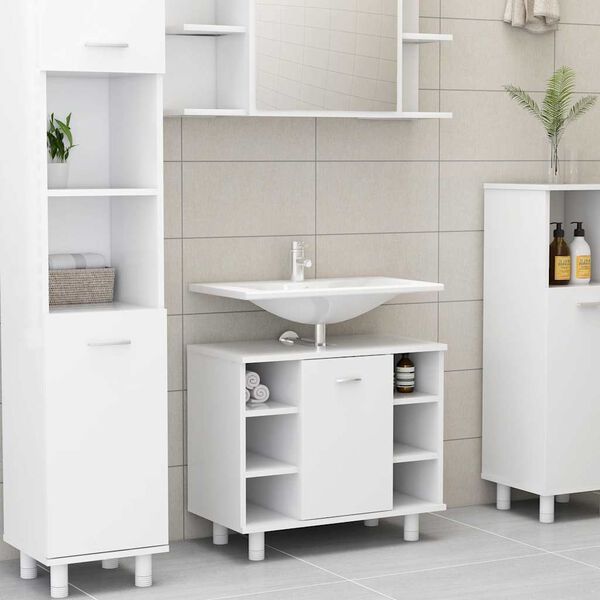 vidaXL Armario de baño madera contrachapada blanco 60x32x53,5 cm