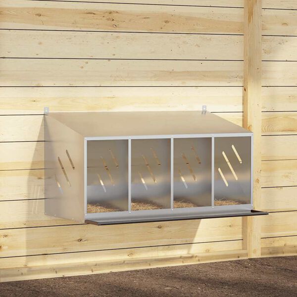 vidaXL Nido para gallinas con 4 compartimentos plateado galvanizado