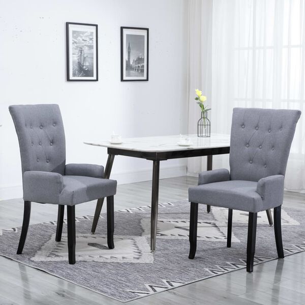 vidaXL Silla de comedor con reposabrazos de tela gris claro