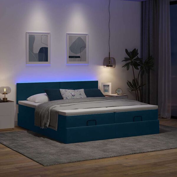 vidaXL Estructura de cama otomana colchones terciopelo azul oscuro