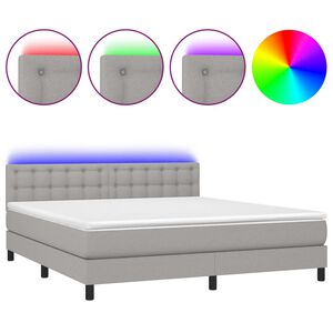 vidaXL Cama box spring colch&oacute;n y luces LED tela gris claro 180x200 cm