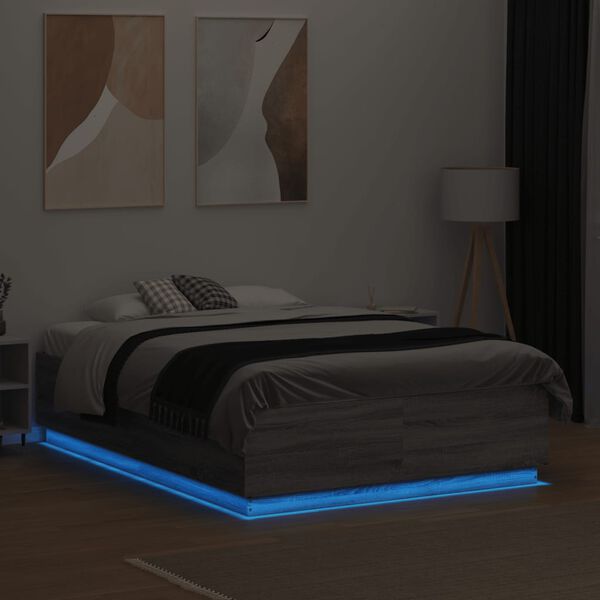 vidaXL Estructura cama con luces LED madera gris Sonoma 120x190 cm