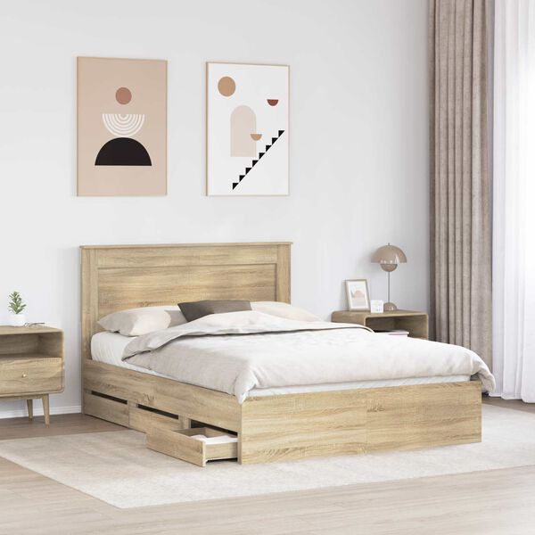 vidaXL Estructura de cama Roble Sonoma 150 x 200 cm Madera Ingenieril