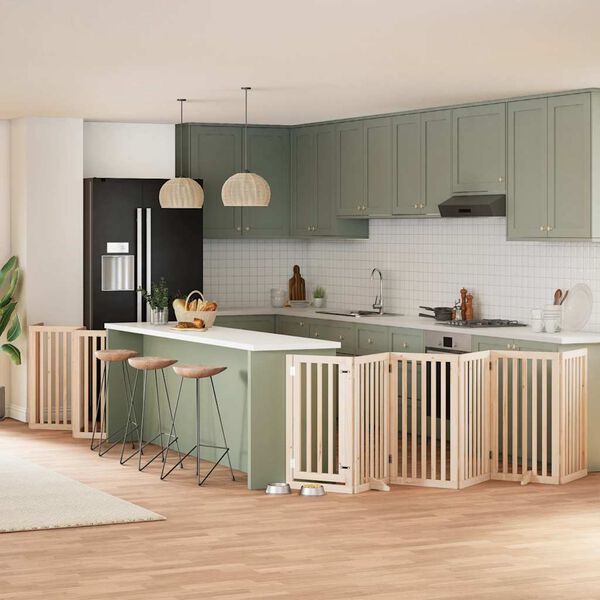 vidaXL Puerta para perros plegable 15 paneles madera de &aacute;lamo 750 cm