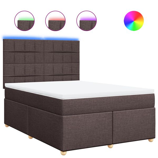 vidaXL Cama box spring con colch&oacute;n tela marr&oacute;n oscuro 160x200 cm