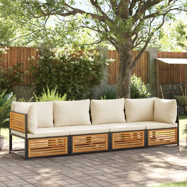 vidaXL Set sofás de jardín con cojines 4 pzas madera maciza de acacia