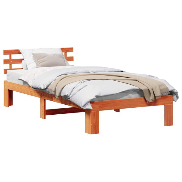 vidaXL Estructura de cama con cabecera Marr&oacute;n cera 80 x 200 cm