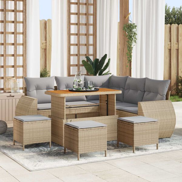 vidaXL Conjunto de sofás de jardín 9 pcs Beige ratán sintético