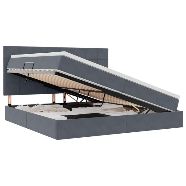 vidaXL Cama con almacenamiento y colch&oacute;n Gris oscuro 200 x 200 cm