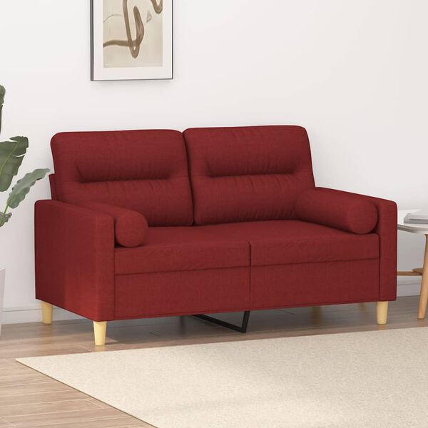 vidaXL Sof&aacute; de 2 plazas con almohadas y cojines tela rojo tinto 120 cm