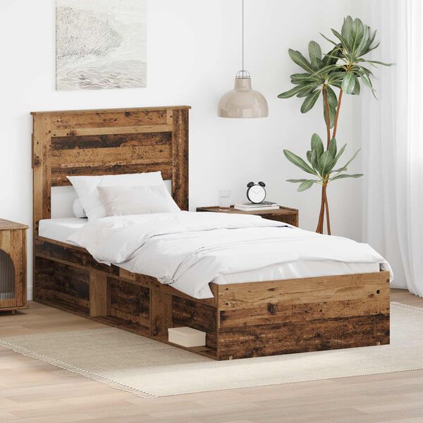 vidaXL Estructura de cama con cabecera Madera vieja 100 x 200 cm
