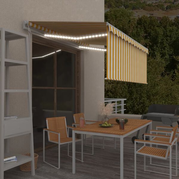 vidaXL Toldo autom&aacute;tico persiana LED sensor viento amarillo 3,5x2,5 m