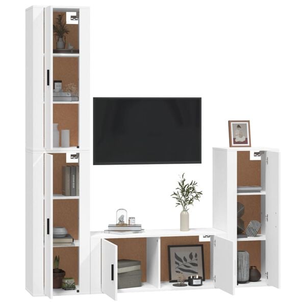 vidaXL Set de muebles para TV 4 piezas madera contrachapada blanco