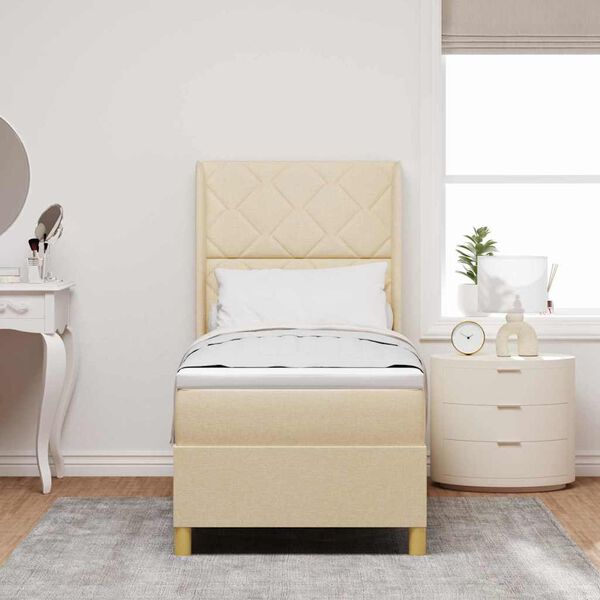 vidaXL Cama tipo Box Spring con colch&oacute;n Crema 140 x 200 cm tela