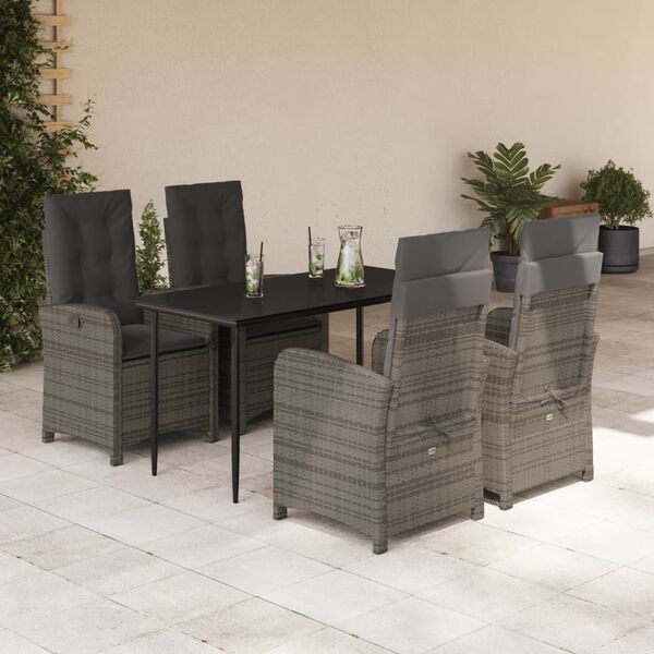 vidaXL Set comedor de jard&iacute;n 5 piezas con cojines rat&aacute;n sint&eacute;tico gris