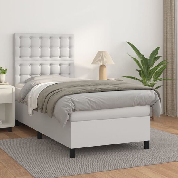 vidaXL Cama box spring con colch&oacute;n cuero sint&eacute;tico blanco 90x190 cm