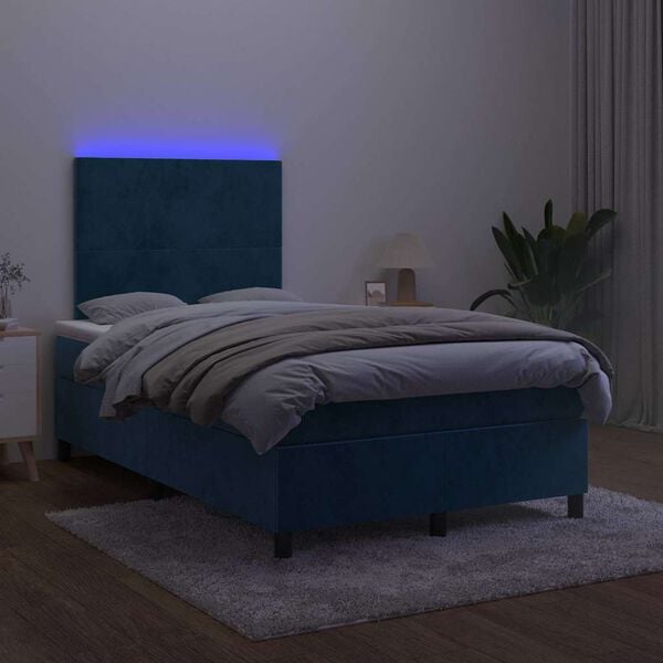 vidaXL Cama box spring colch&oacute;n y LED terciopelo azul oscuro 120x190 cm