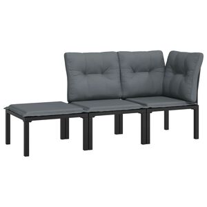 vidaXL Juego de muebles jard&iacute;n 3 pzas rat&aacute;n sint&eacute;tico negro y gris