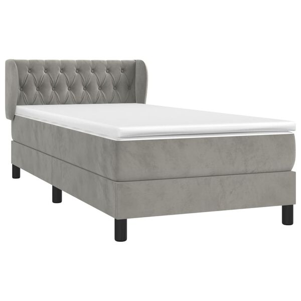 vidaXL Cama box spring con colch&oacute;n terciopelo gris claro 90x190 cm