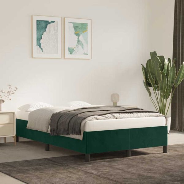 vidaXL Estructura cama sin colch&oacute;n terciopelo verde oscuro 120x200 cm
