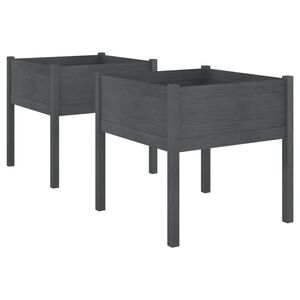 vidaXL Jardineras 2 uds madera maciza de pino gris 70x70x70 cm