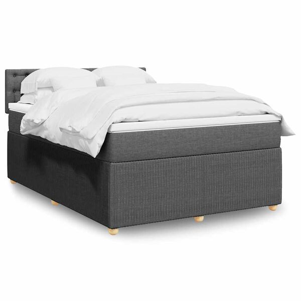 vidaXL Cama box spring con colch&oacute;n tela gris oscuro 140x200 cm