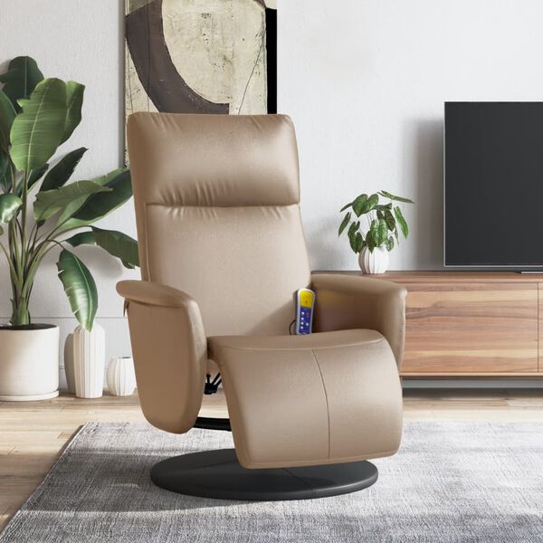 vidaXL Sill&oacute;n reclinable masaje reposapi&eacute;s cuero sint&eacute;tico capuchino
