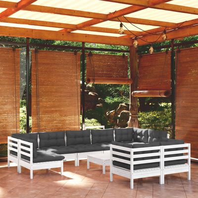 vidaXL Muebles de jardín 10 pzas con cojines blanco madera maciza pino