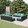 vidaXL Set de sof&aacute;s de jard&iacute;n 12 pzas cojines rat&aacute;n sint&eacute;tico negro