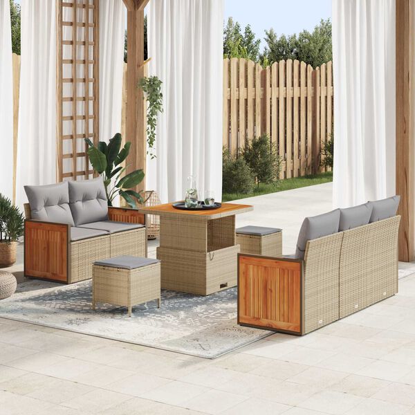 vidaXL Conjunto de sof&aacute; de jard&iacute;n con coj&iacute;n 8 pcs beige y gris claro