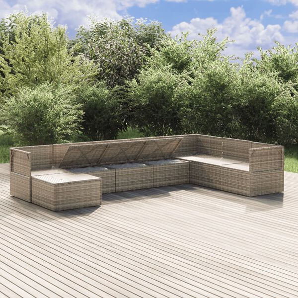 vidaXL Set de muebles de jardín 8 pzas y cojines ratán sintético gris