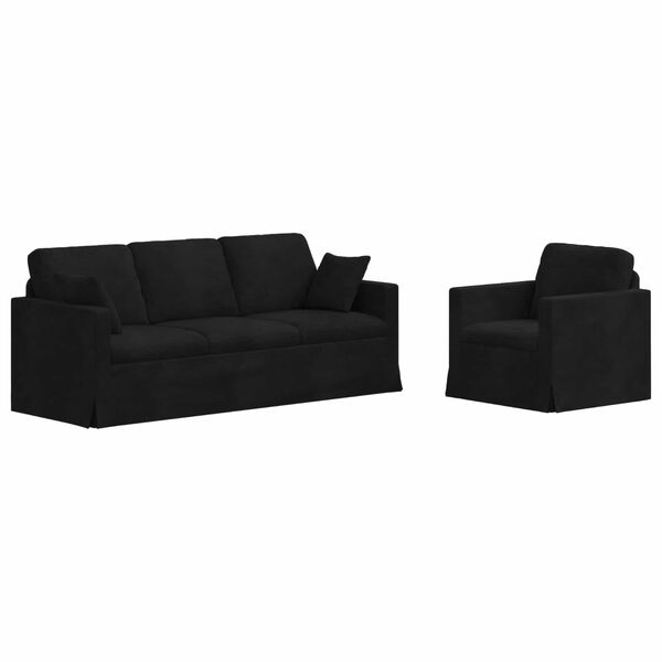 vidaXL Sof&aacute; 2 pcs Negro 198 x 78 x 80 cm Terciopelo