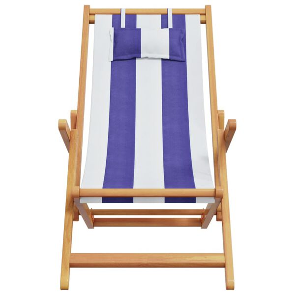 vidaXL Sillas de playa plegables 2 uds tela madera maciza azul blanco