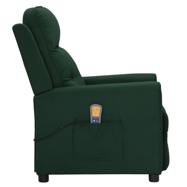vidaXL Sill&oacute;n de masaje elevable tela verde oscuro