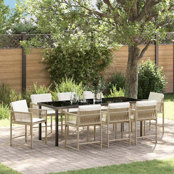 vidaXL Conjunto de Comedor de Jard&iacute;n 9 pcs Beige rat&aacute;n sint&eacute;tico