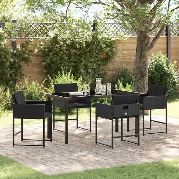 vidaXL Conjunto de Comedor de Jard&iacute;n 5 pcs Negro rat&aacute;n sint&eacute;tico