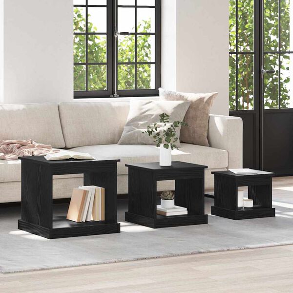 vidaXL Mesa de Caf&eacute; 3 pcs Roble Negro Madera contrachapada