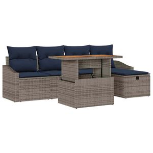 vidaXL Conjunto de sof&aacute; de jard&iacute;n 6 pcs Gris rat&aacute;n sint&eacute;tico